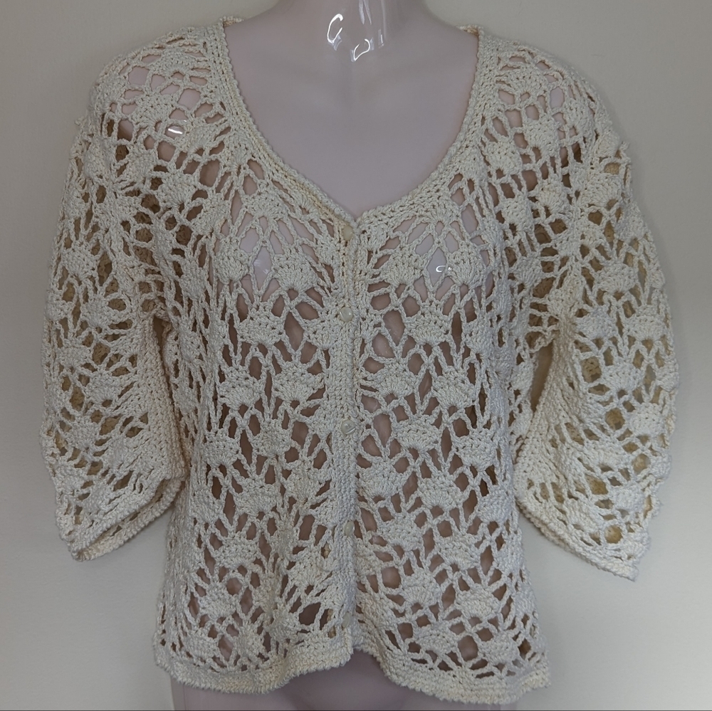 Crochet knit cardigan sweater small medium - Picture 4 of 10